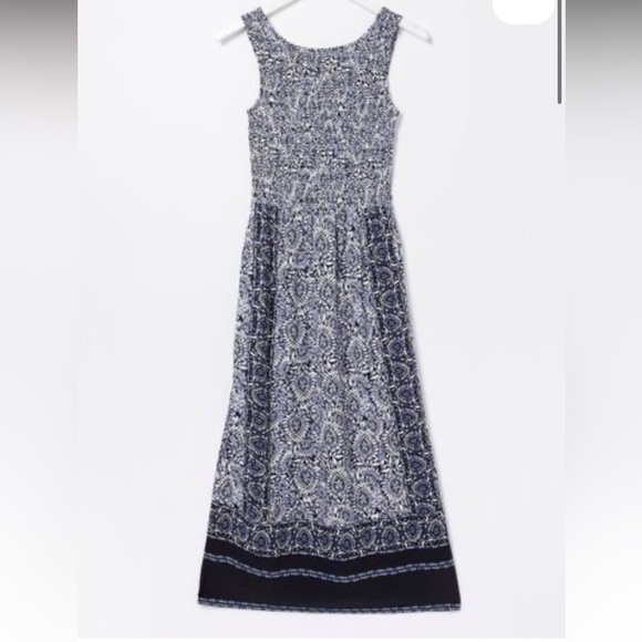 Fat Face Dresses & Skirts - Fat Face Blue Anna Batik Midi Dress Blue White Sleeveless with Pockets 18 Short